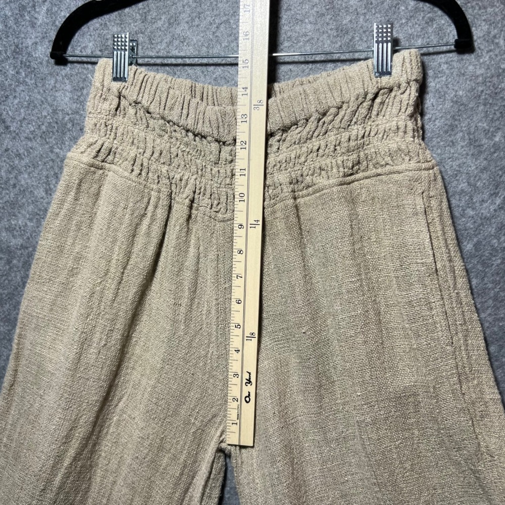 Paper Lace Textured 100% Linen Wide Leg Pants Boho Lagenlook Frayed Hem Pull On - Picture 5 of 8
